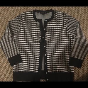 AT Navy Geometric Cardigan, 3/4 Length Sleeves, L